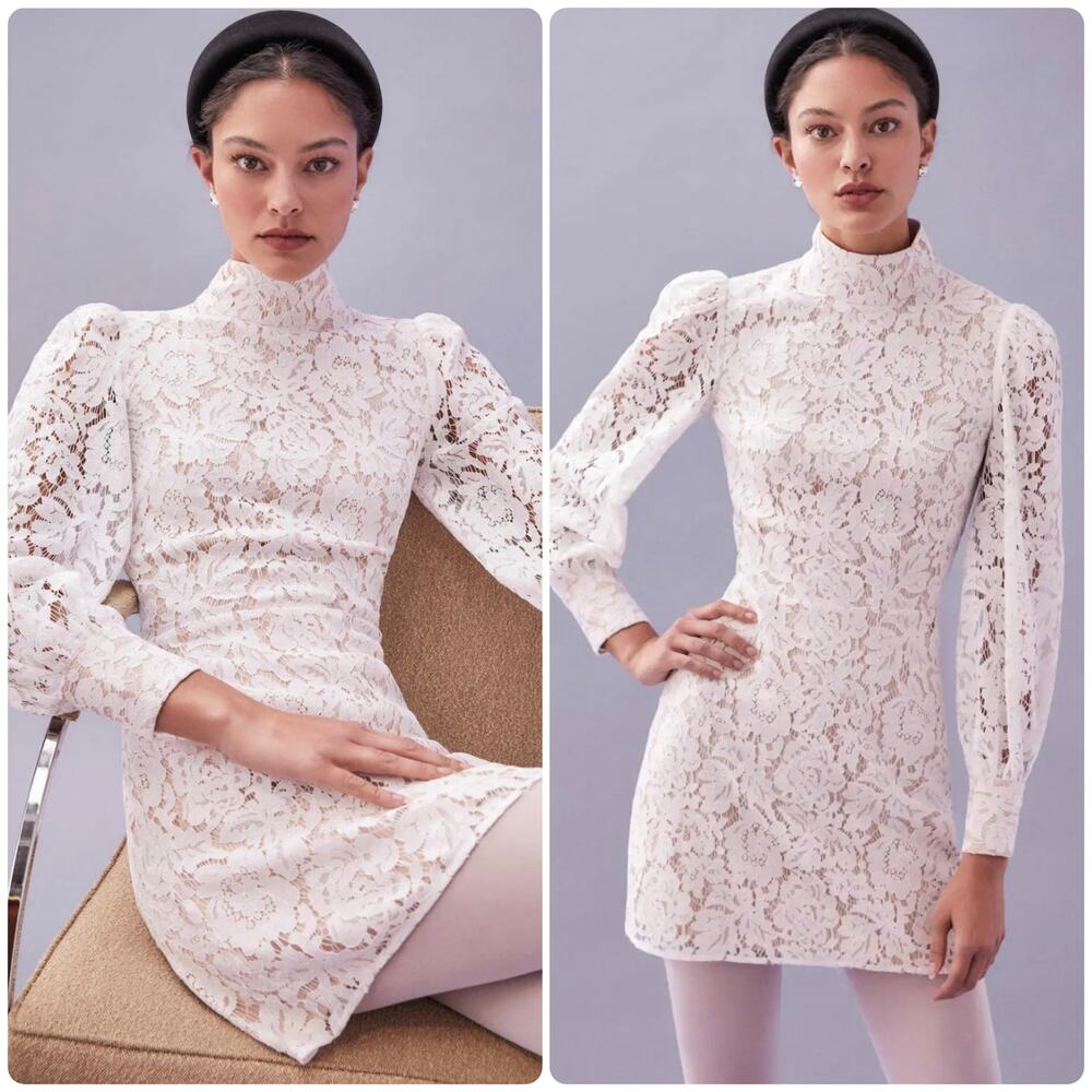 Reformation Lupine lace ivory mini wedding  dress size 0 C3